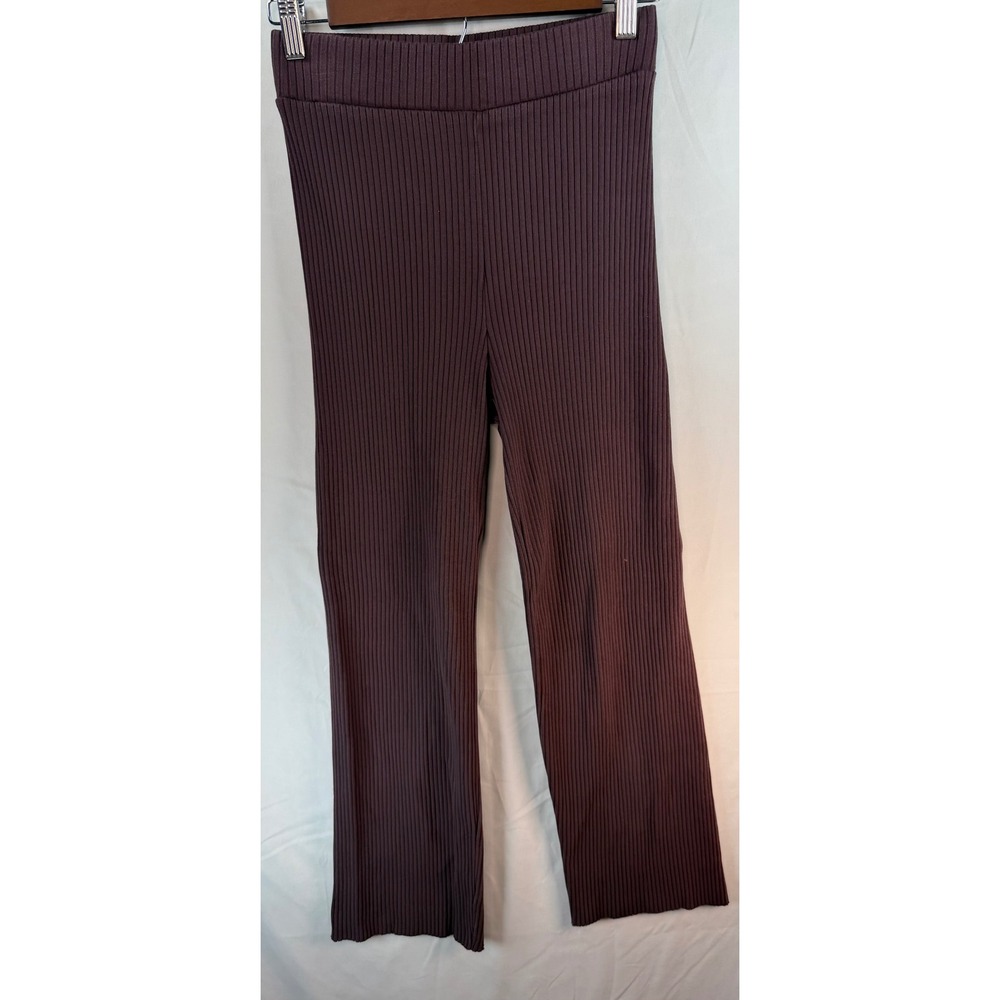 Stateside Brown Ribbed Knit Pants XS Made in USA Cotton Spandex Lounge Straight